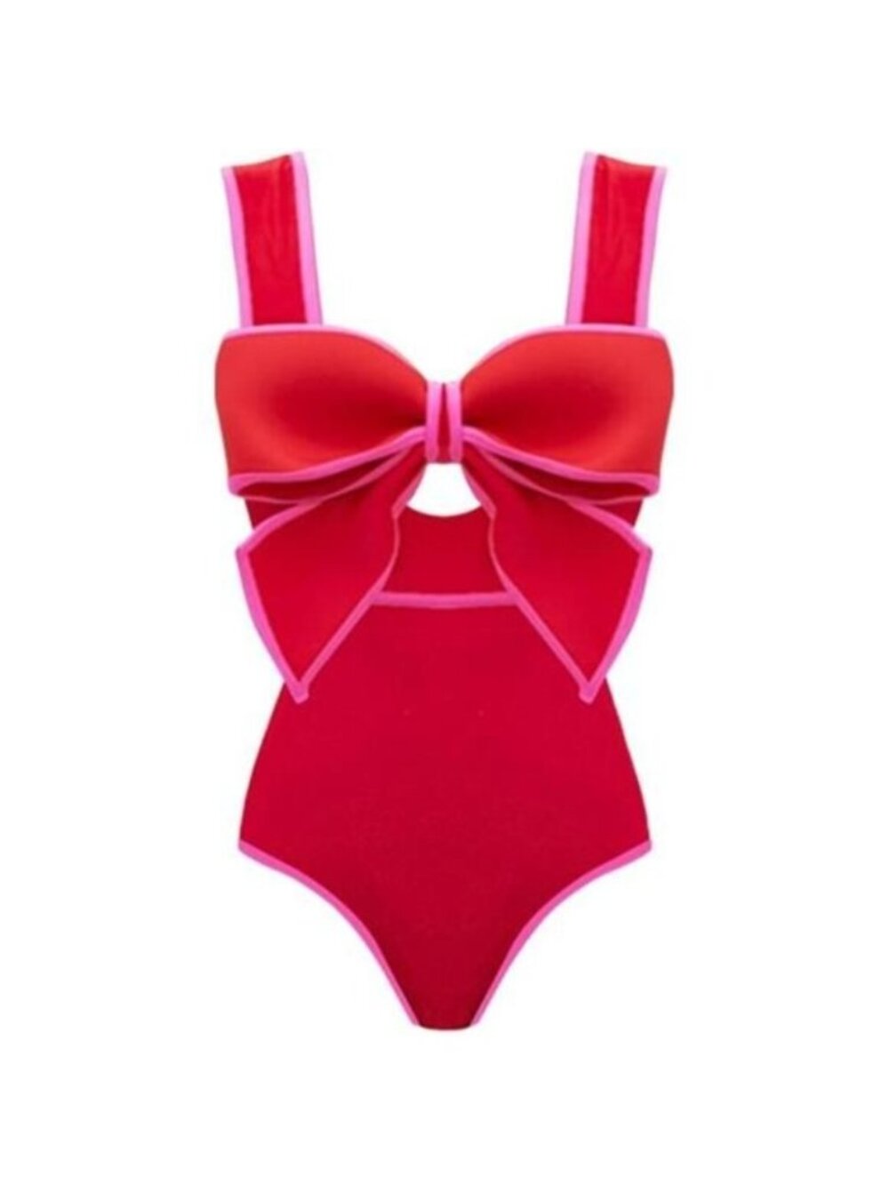 Women's Bow Front Cut Out Color Block One Piece Swimsuit